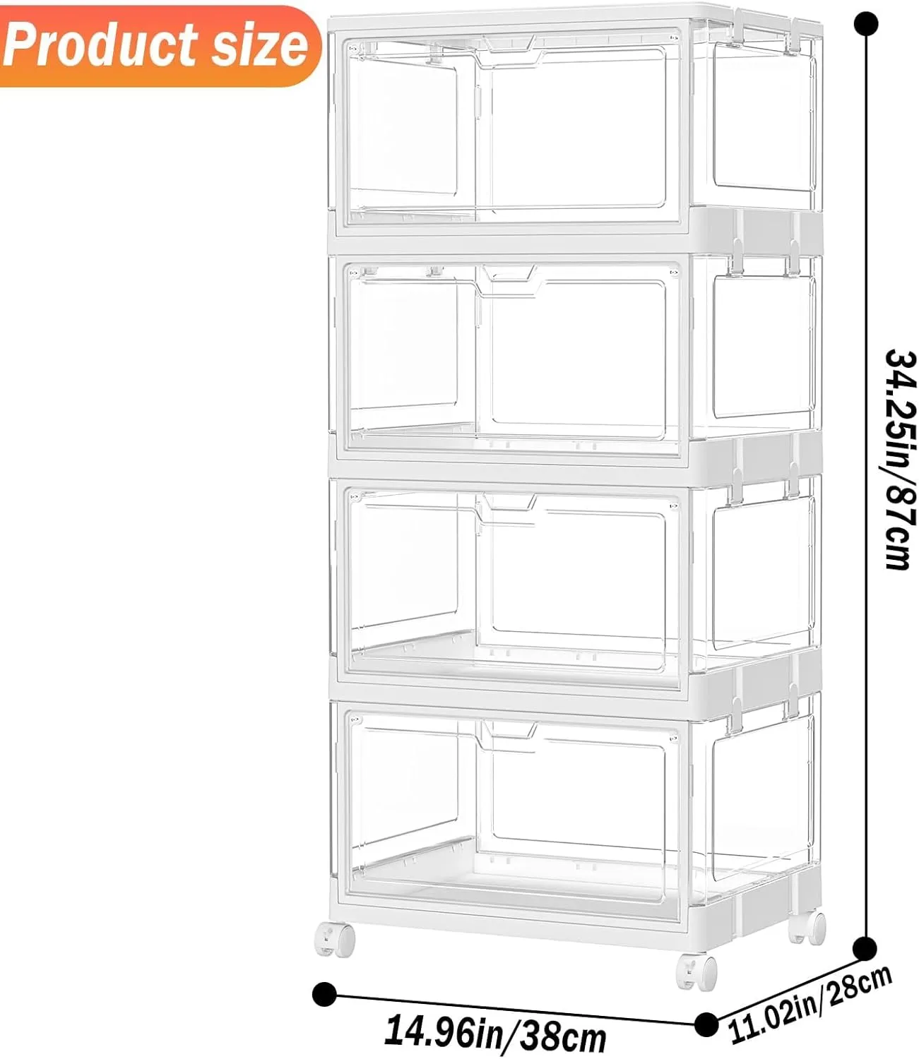 Clear Storage Bins with Lid 24Qt, 4 Pack Stackable Storage Bins, Acrylic Organizers, Plastic Multifunctional Folding for Bedroom, Living Room, Office