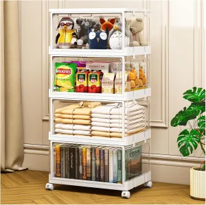 Clear Storage Bins with Lid 24Qt, 4 Pack Stackable Storage Bins, Acrylic Organizers, Plastic Multifunctional Folding for Bedroom, Living Room, Office