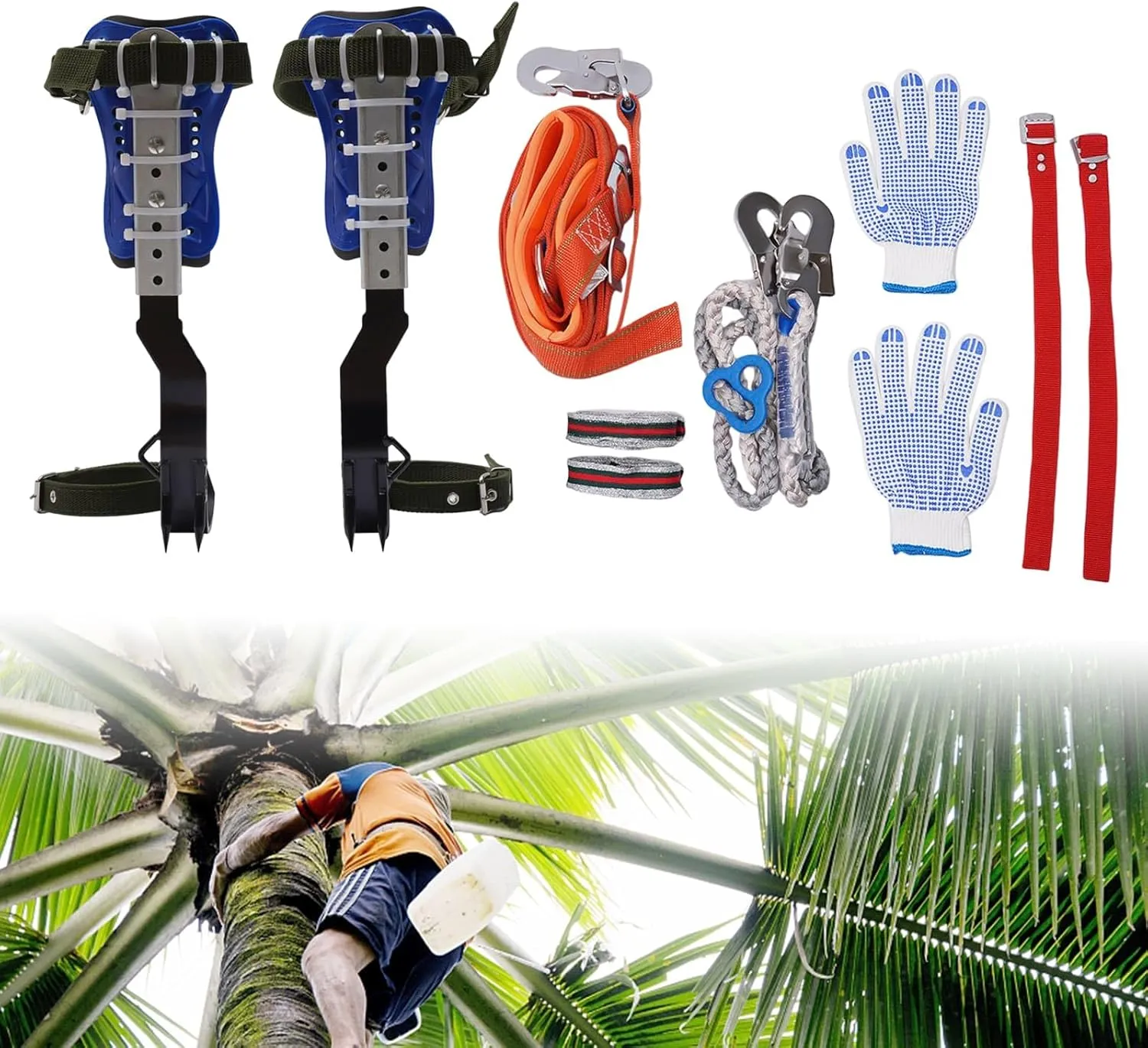 Climbing Spike, Tree Climbing Steps Gear with Seat Belt Straps Portable Adjustable Lanyard and Extra Multi-Functional Straps