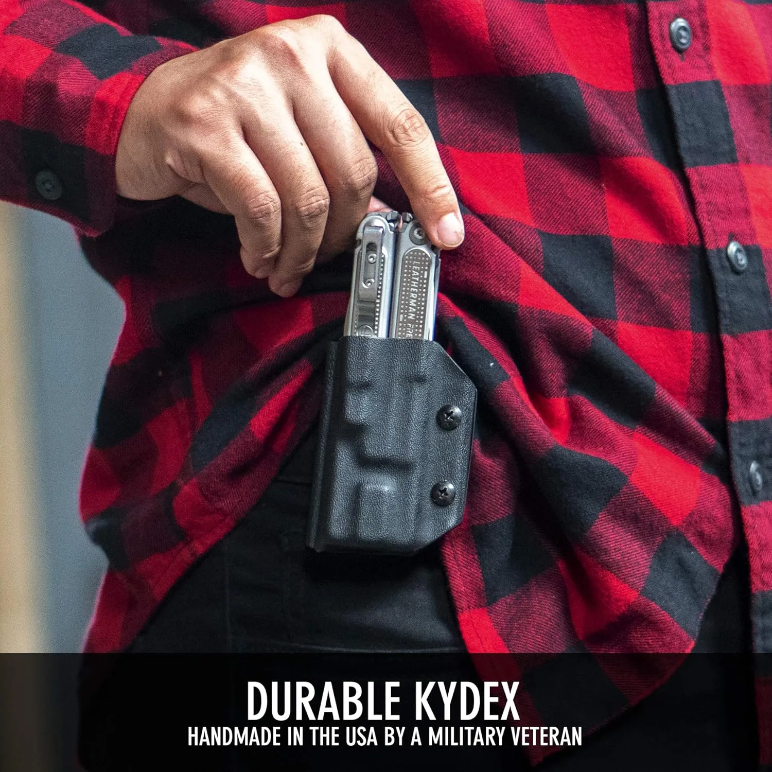 Clip & Carry Kydex Multitool Sheath for LEATHERMAN Free P4 - Made in USA (Multi-Tool not Included) EDC Multi Tool Holder Holster Cover (Black Carbon Fiber)