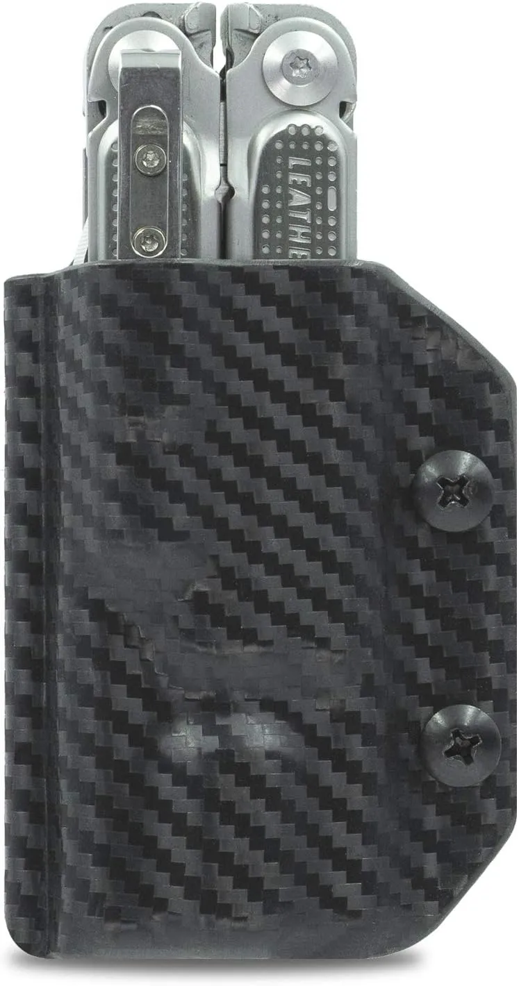 Clip & Carry Kydex Multitool Sheath for LEATHERMAN Free P4 - Made in USA (Multi-Tool not Included) EDC Multi Tool Holder Holster Cover (Black Carbon Fiber)