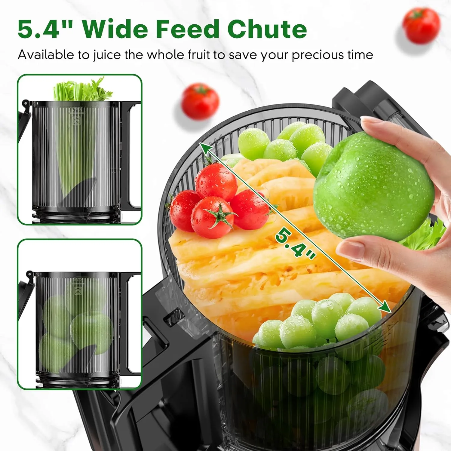 Cold Press Juicer, Masticating Juicer with 5.4" Wide Feed Chute, 350w Slow Juicer Machines Fit Whole Vegetables and Fruits with High Juice Yield, Easy to Clean (Pink)