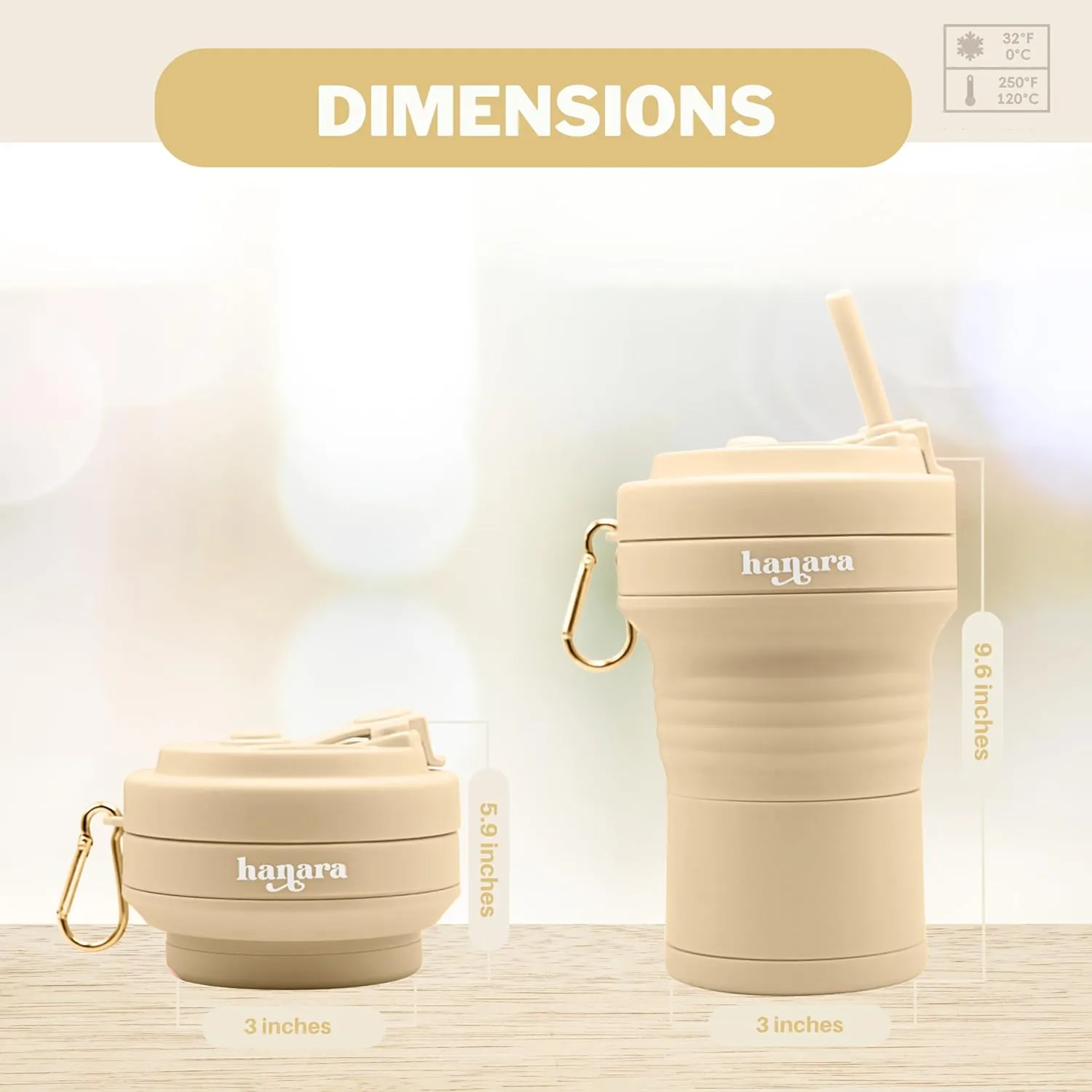 Collapsible Cup with Reusable Straw – 18 Oz (550 Ml), Portable Travel Mug, BPA-Free, Leak-Proof, Microwave & Dishwasher Safe, Multi-Purpose for Hot & Cold Drinks – Beige