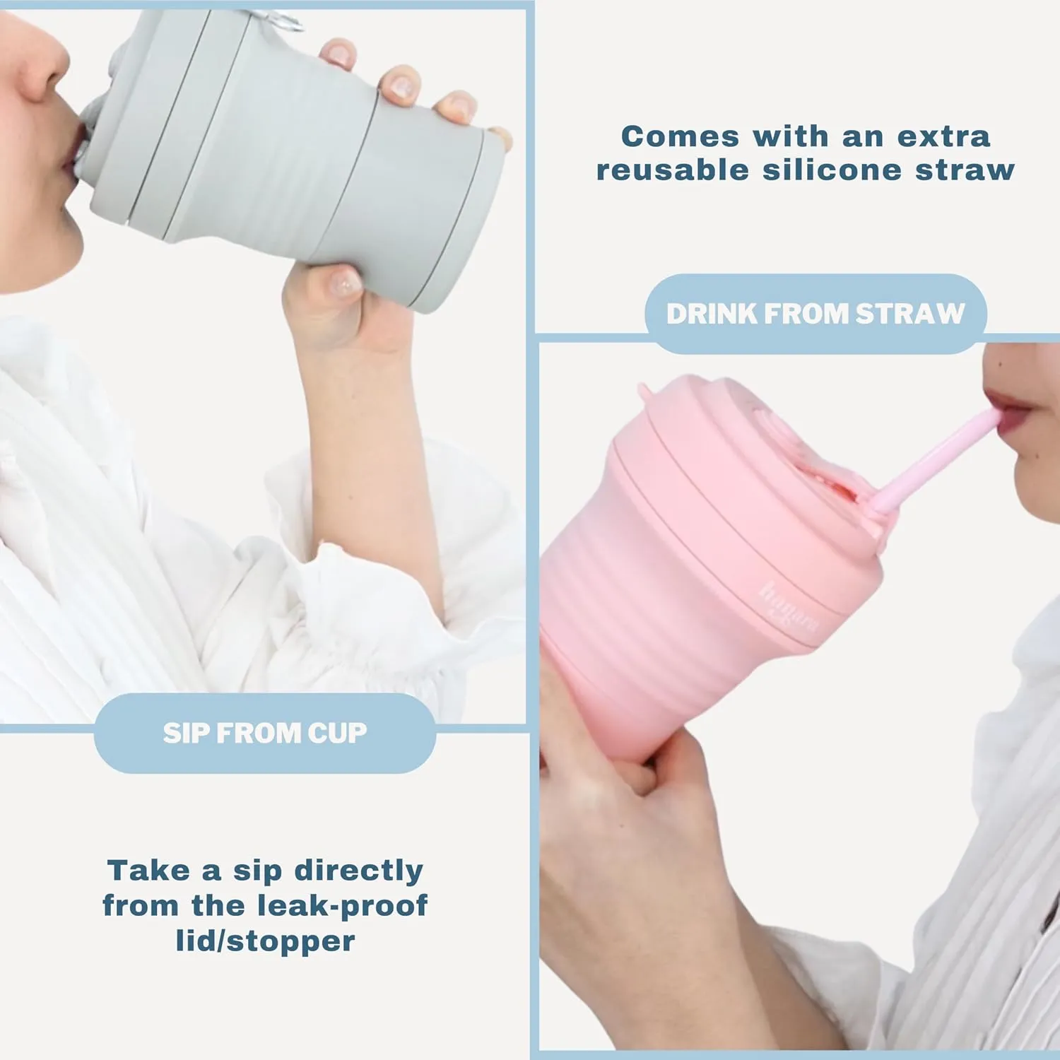 Collapsible Cup with Reusable Straw – 18 Oz (550 Ml), Portable Travel Mug, BPA-Free, Leak-Proof, Microwave & Dishwasher Safe, Multi-Purpose for Hot & Cold Drinks – Navy Blue