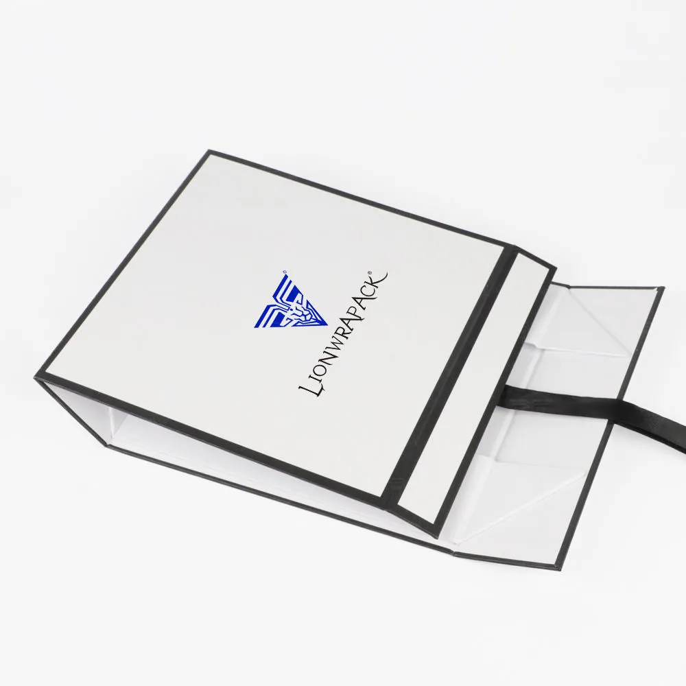 Collapsible Paper Container Foldbable Box Packaging Folding Gifts Box With Ribbon Handle