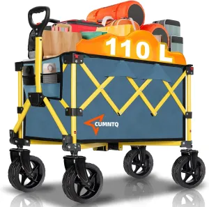 Collapsible Wagon Cart with Wheels, Heavy Duty Foldable Wagon Cart with 230lbs Weight Capacity, Utility Beach Wagons Portable for Outdoor, Grocery, Camping, Shopping, Green