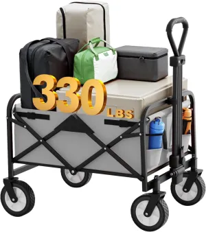 Collapsible Wagon Folding Wagon Garden Cart with Large Capacity, Portable Utility Wagon Cart Heavy Duty for Beach Camping Shopping Garden (Grey)