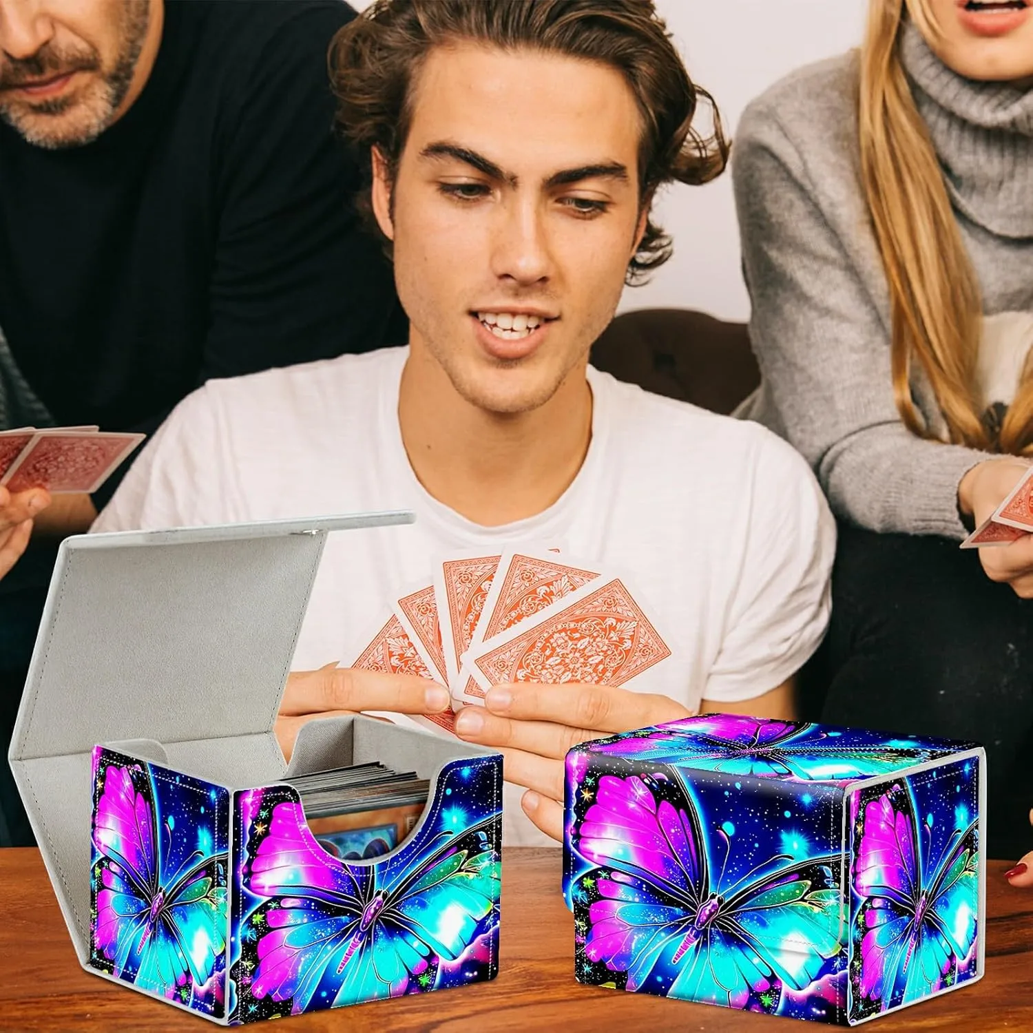 Colorful Butterfly Theme Turtle Theme Card Deck Box Trading Cards with Strong Magnet Commander Deck Box Storage Magic Premium Case Cover for TCG CCG Magic Cards