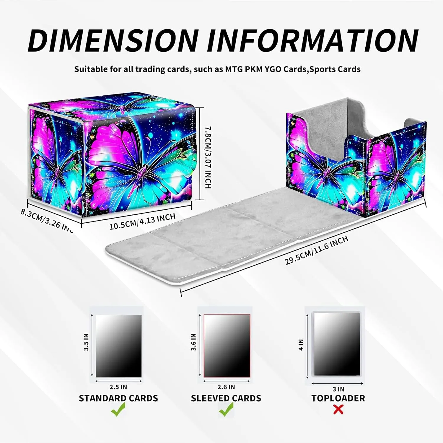 Colorful Butterfly Theme Turtle Theme Card Deck Box Trading Cards with Strong Magnet Commander Deck Box Storage Magic Premium Case Cover for TCG CCG Magic Cards