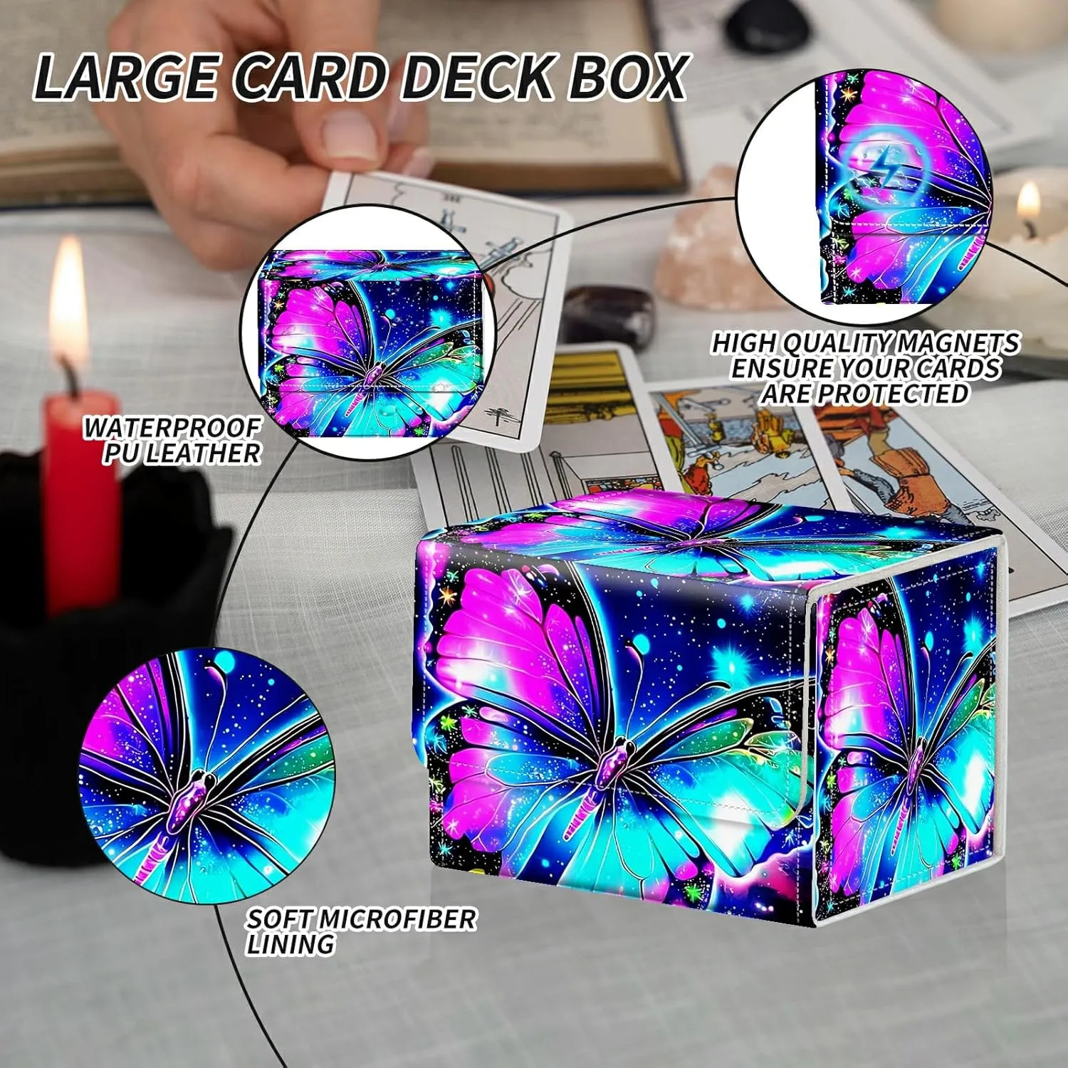 Colorful Butterfly Theme Turtle Theme Card Deck Box Trading Cards with Strong Magnet Commander Deck Box Storage Magic Premium Case Cover for TCG CCG Magic Cards