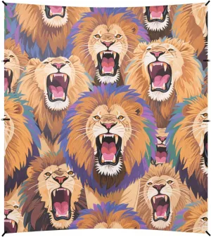 Colorful Cartoon Animal Lion Cool Foldable Beach Tent UPF50 Easy Setup Large Sun Shelter with Sand Shovel, Sandbags for Family Travel