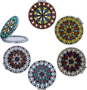 Compact Magnifying Travel Makeup Mirror - Handheld Mini Pocket Purse Mirrors Round Folding Portable Dual Sided - Mandala Designs Gift for Girls Women - Pack of 6