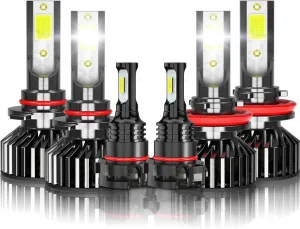 Compatible For 2007 2008 2009 2010 2011 2012 2013 GMC Sierra 1500 Light Bulbs, Combo 9005 High Beam H11 Low Beam 5202 Fog Lights, 6000K White Powersports Bulbs, 500% Brightness, Pack of 6