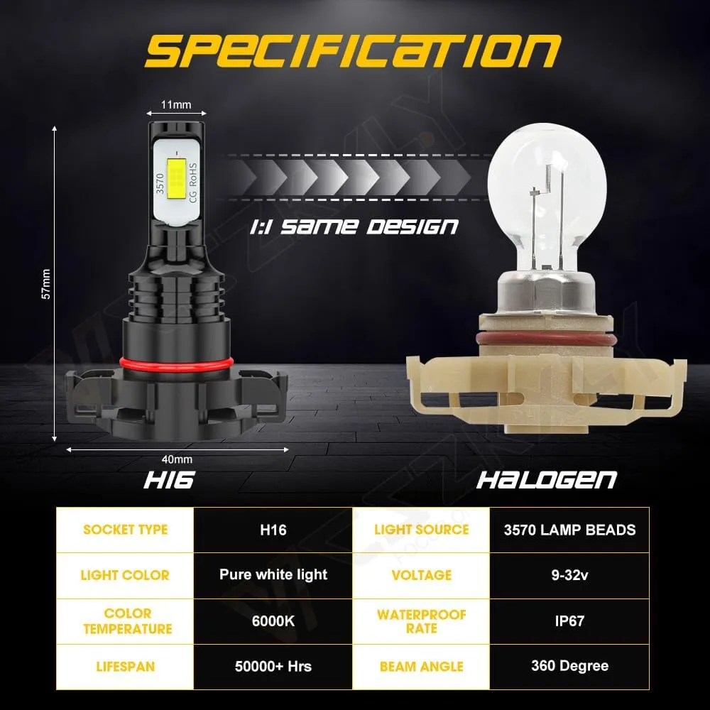 Compatible For 2007 2008 2009 2010 2011 2012 2013 GMC Sierra 1500 Light Bulbs, Combo 9005 High Beam H11 Low Beam 5202 Fog Lights, 6000K White Powersports Bulbs, 500% Brightness, Pack of 6