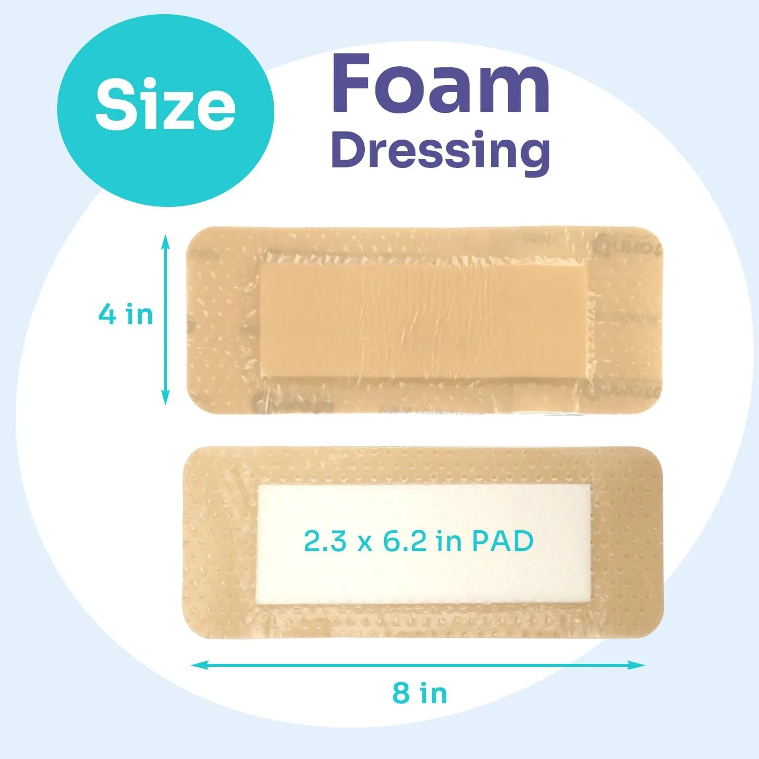 Conkote Silicone Foam Dressings 4'' X 8'', Gentle Adhesive Wound Dressing for Wound Care, Box of 5 Dressings