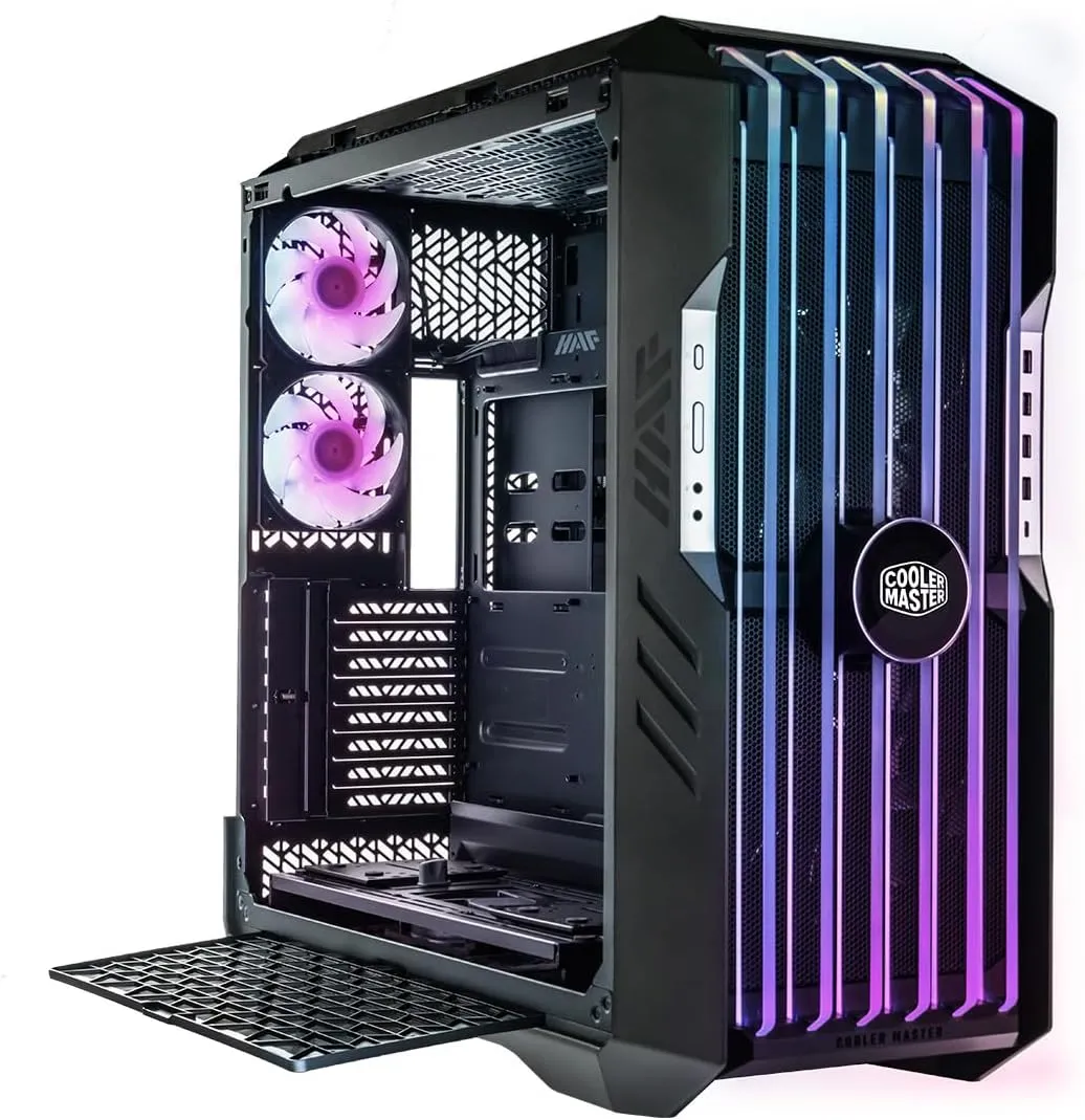 Cooler Master HAF 700 EVO PC Case - Full-Tower, E-ATX Compatible, 5 x Pre-Installed Fans, Rotatable Radiator Brackets, LCD Real-Time Display, ARGB Edge-Lit Blades, TG Side Panel