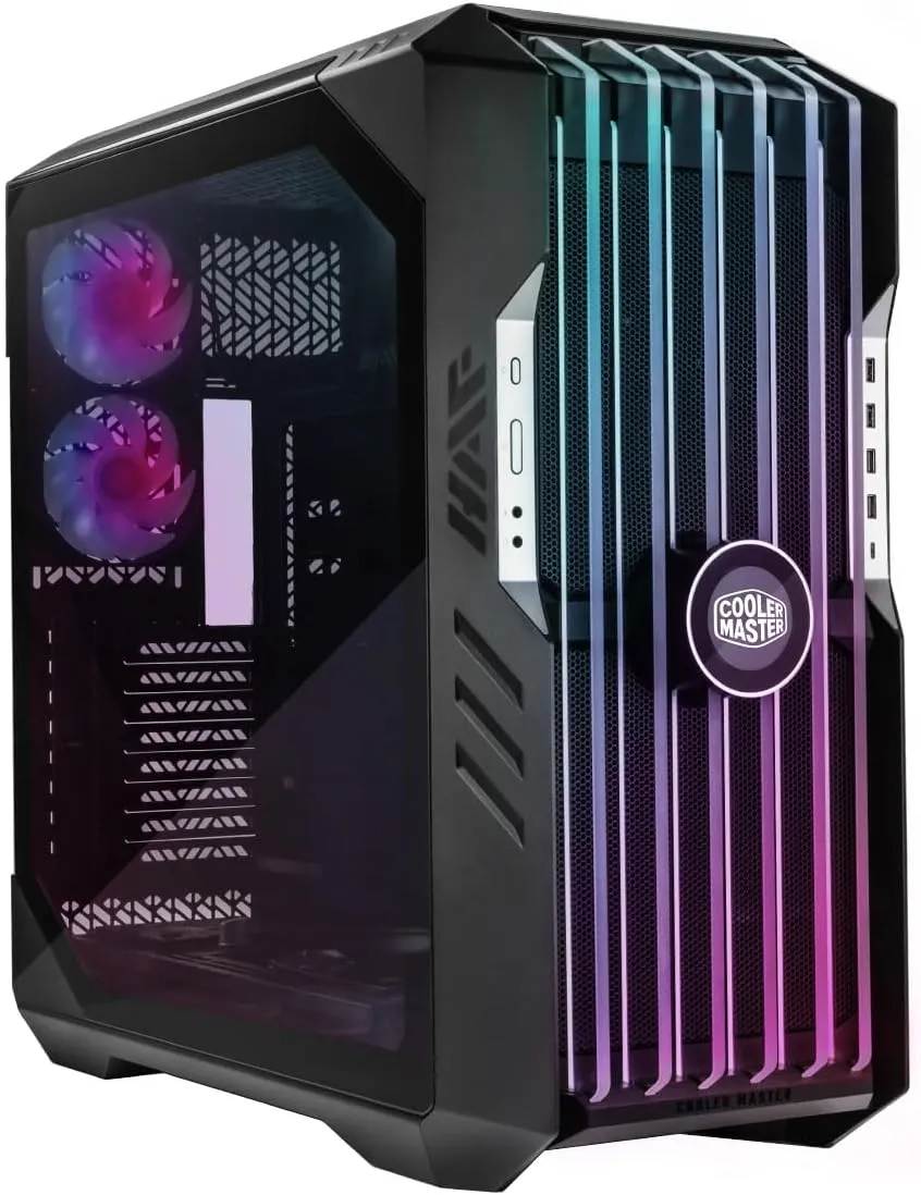 Cooler Master HAF 700 EVO PC Case - Full-Tower, E-ATX Compatible, 5 x Pre-Installed Fans, Rotatable Radiator Brackets, LCD Real-Time Display, ARGB Edge-Lit Blades, TG Side Panel