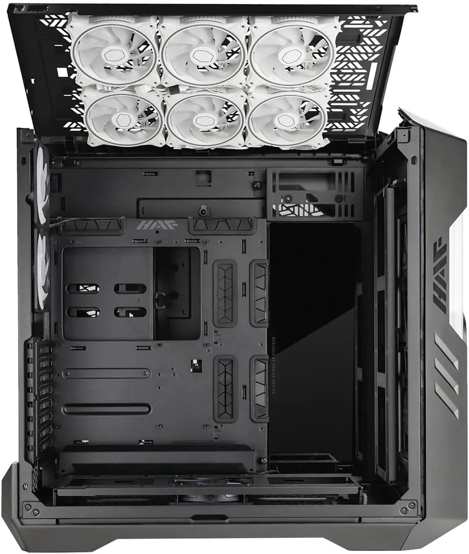 Cooler Master HAF 700 EVO PC Case - Full-Tower, E-ATX Compatible, 5 x Pre-Installed Fans, Rotatable Radiator Brackets, LCD Real-Time Display, ARGB Edge-Lit Blades, TG Side Panel