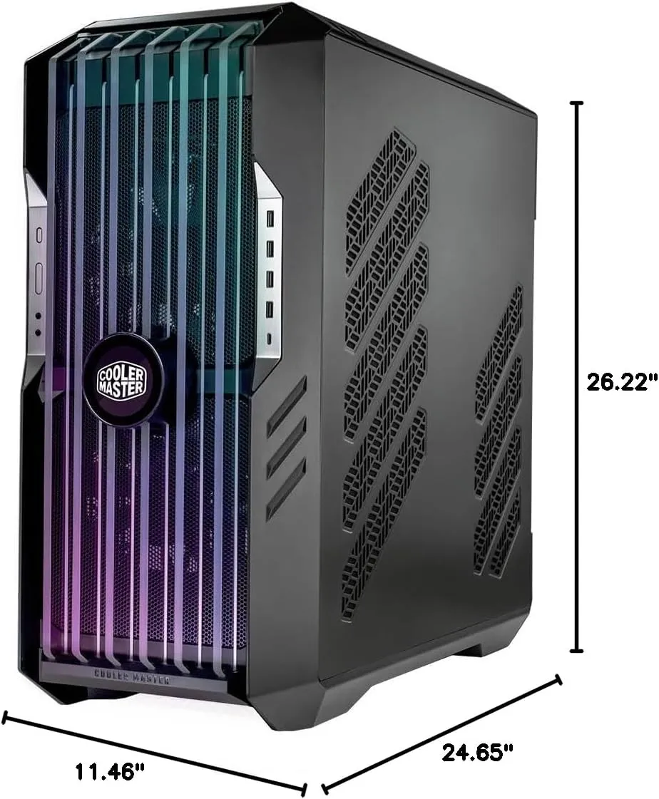 Cooler Master HAF 700 EVO PC Case - Full-Tower, E-ATX Compatible, 5 x Pre-Installed Fans, Rotatable Radiator Brackets, LCD Real-Time Display, ARGB Edge-Lit Blades, TG Side Panel