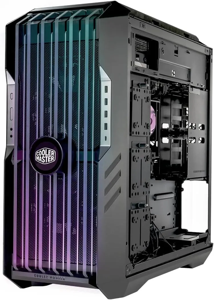 Cooler Master HAF 700 EVO PC Case - Full-Tower, E-ATX Compatible, 5 x Pre-Installed Fans, Rotatable Radiator Brackets, LCD Real-Time Display, ARGB Edge-Lit Blades, TG Side Panel