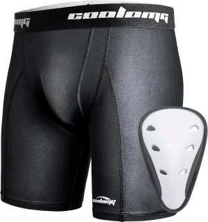 COOLOMG Youth Boys Compression Shorts with Protective Cup Sliding Underwear for Baseball Football Lacrosse Hockey