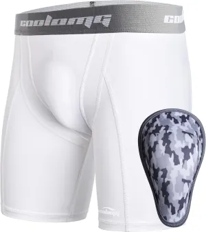 COOLOMG Youth Boys Compression Shorts with Protective Cup Sliding Underwear for Baseball Football Lacrosse Hockey