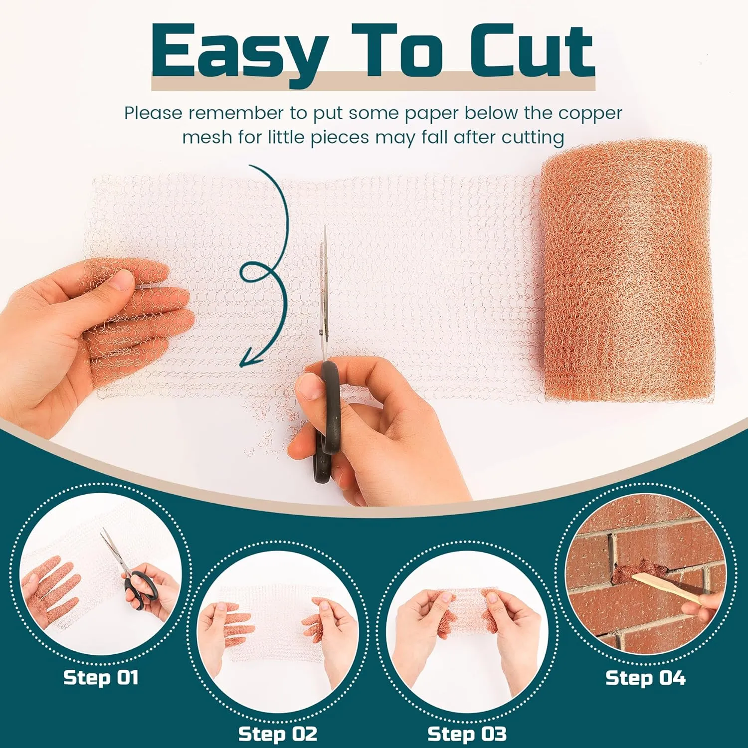 Copper Mesh Rodent Control, 5in x 72ft Rustproof Pure Copper Mesh Roll for Slug Snail Mice Control, Ideal for Blocking Holes in Walls Vents, Plus Packing Tool for Easy Installation