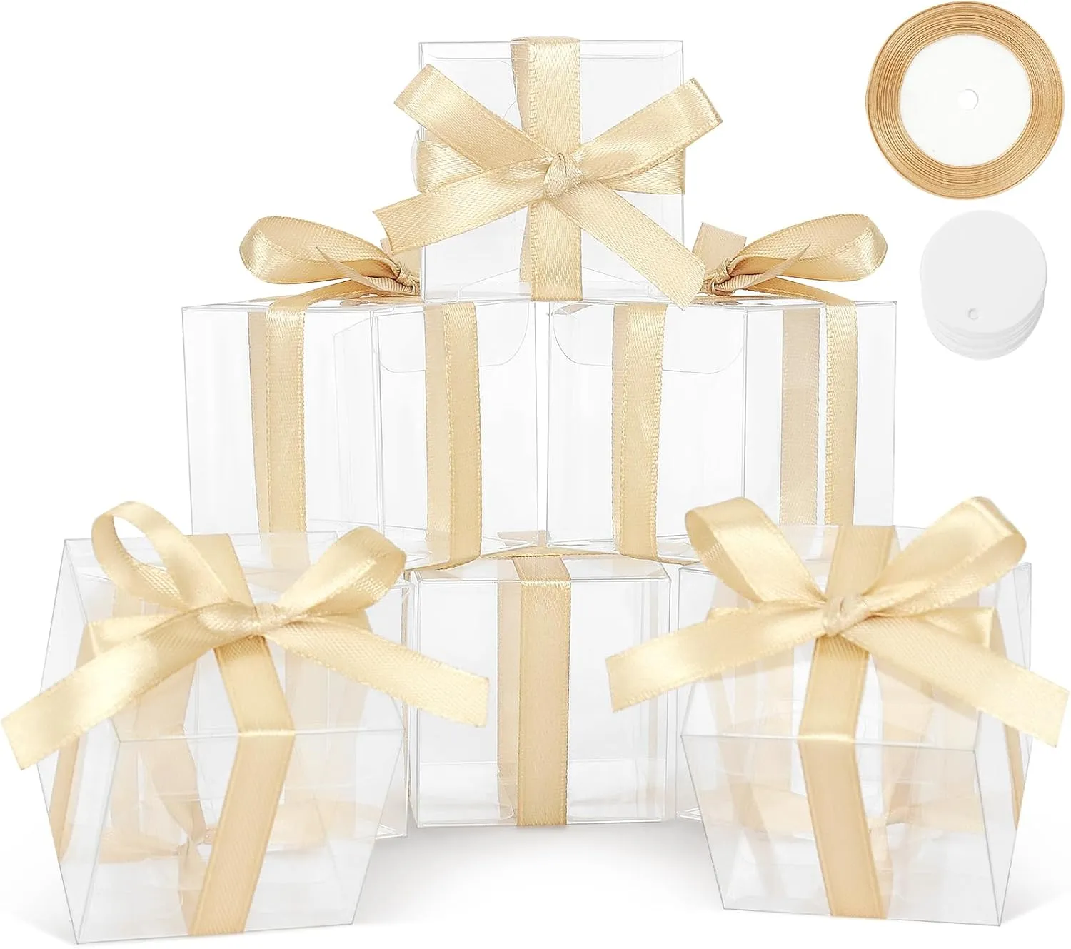 COTOPHER 120 Pcs Clear Favor Boxes, 2x2x2 Clear Gift Boxes Party Favor Boxes Mini Transparent Cube Macaron Boxes Candy Boxes for Wedding Favors Baby Shower