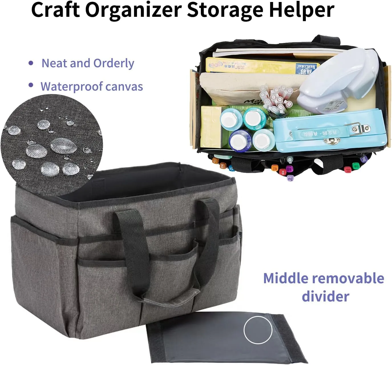 Craft Bag, Art Organizer Tote Bags for Supplies, Carrying Bag with Handle for Multi-Purpose, Craft Organizers and Storage (Grey)