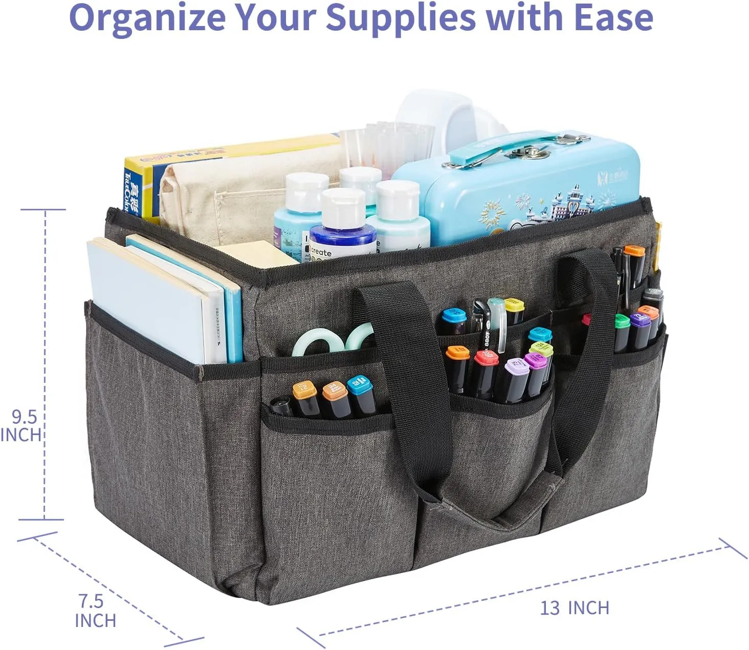 Craft Bag, Art Organizer Tote Bags for Supplies, Carrying Bag with Handle for Multi-Purpose, Craft Organizers and Storage (Grey)