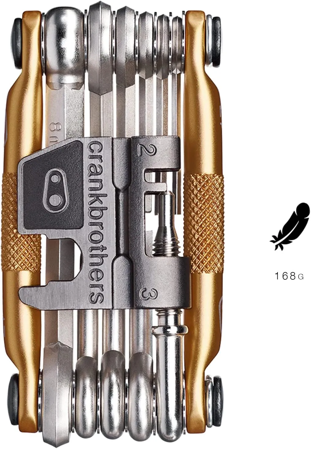 Crankbrothers Multi Tool M 17 Bike Tool - MTB Multi-Tool Gold - 17 bicycle tools (17 in 1 tool), ergonomic and lightweight