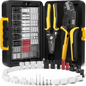 Crimp Tool Connector Kit, with 29 Types JST-SYP   JST-SM   JST-XH 2.5mm Connectors Set, Ratcheting Wire Crimper, Crimping Pliers 32-20 AWG for Dupont, JST-SM, KF2510, AMP EI-Serie, Molex