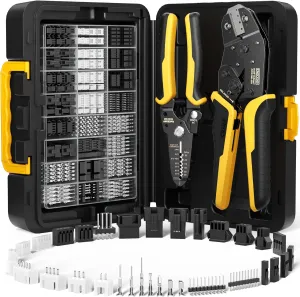 Crimp Tool Connector Kit, with 32 Types Dupont KF2510 JST-XH JST-SM 2.5mm Connectors Set,Ratcheting Wire Crimper, Crimping Pliers,Wire Crimp Tool 32-20 AWG for Dupont, JST, AMP EI-Serie, Molex