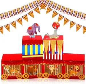 Ctosree 6 Pcs Vintage Circus Decorations Carnival Birthday Party Decorations 12 Inch Circus Boxes with Animal Cards Large Circus Box Blocks for Circus Carnival Party Holiday Celebration