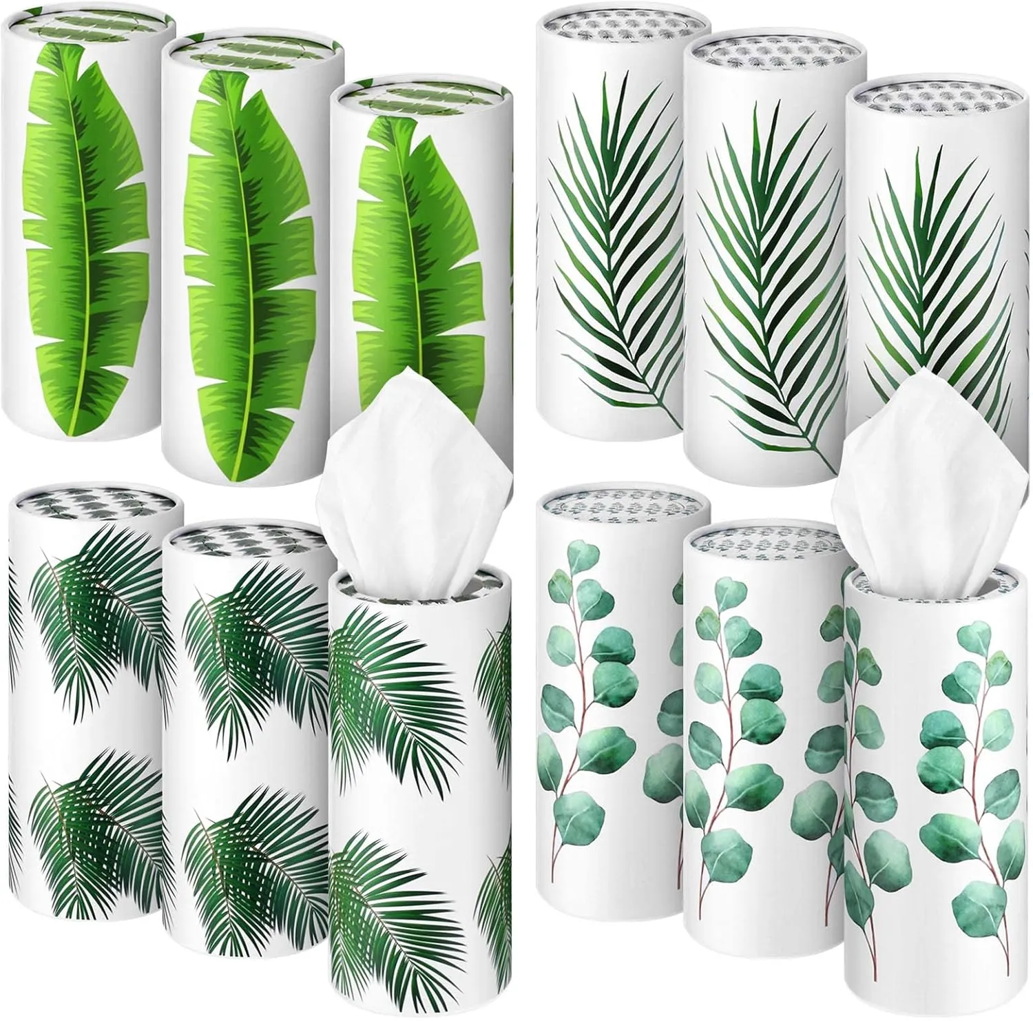 Cunhill 12 Pieces Cylinder Car Tissues Boxes Printed Car Napkins Round Disposable Tissues Boxes Travel Facial for Cup Holder (Bohemia Style)
