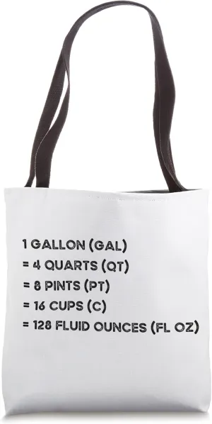 Customary Units of Liquid Volumes Measurement Tote Bag