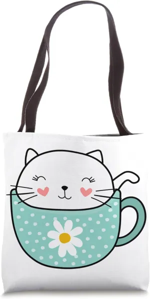 Cute Cat in a Cup Funny Tote Bag