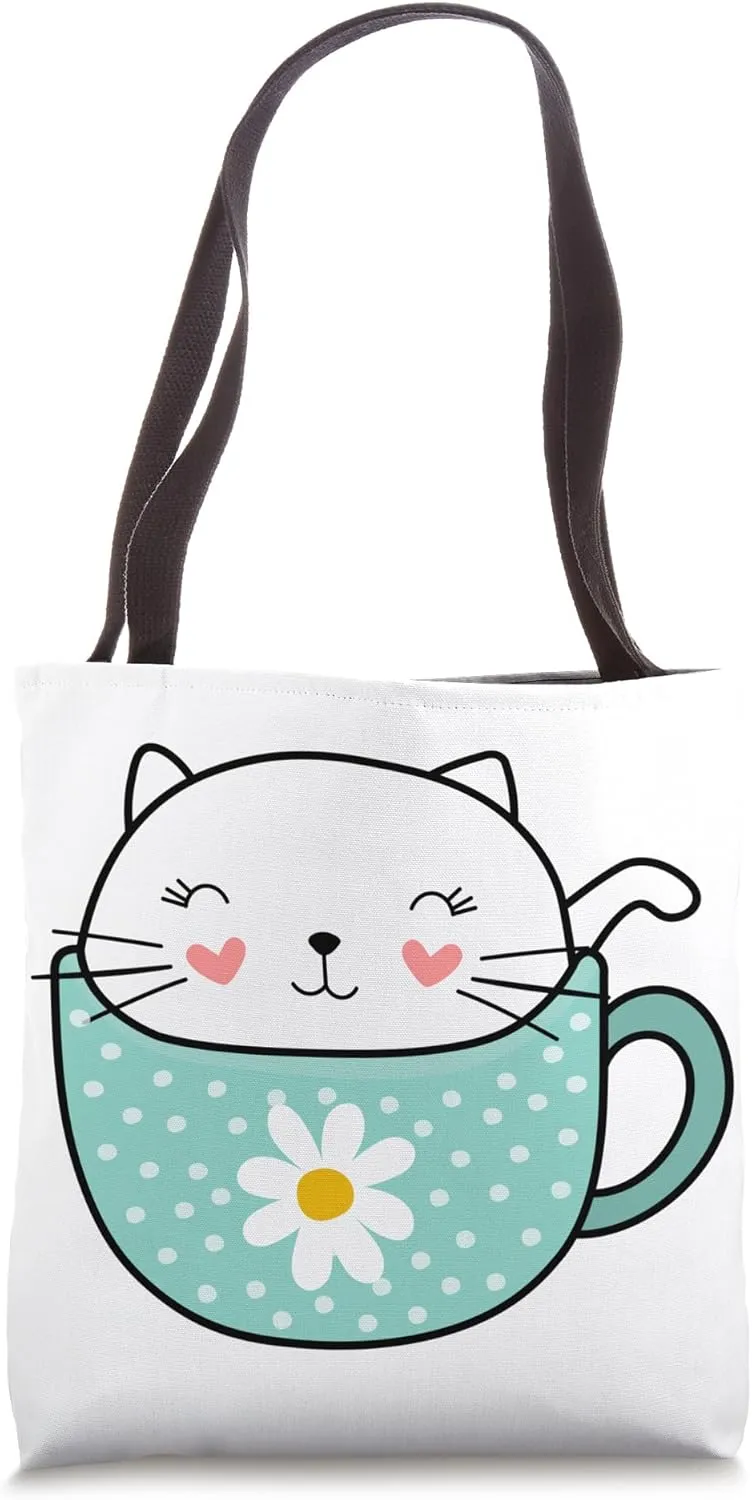 Cute Cat in a Cup Funny Tote Bag