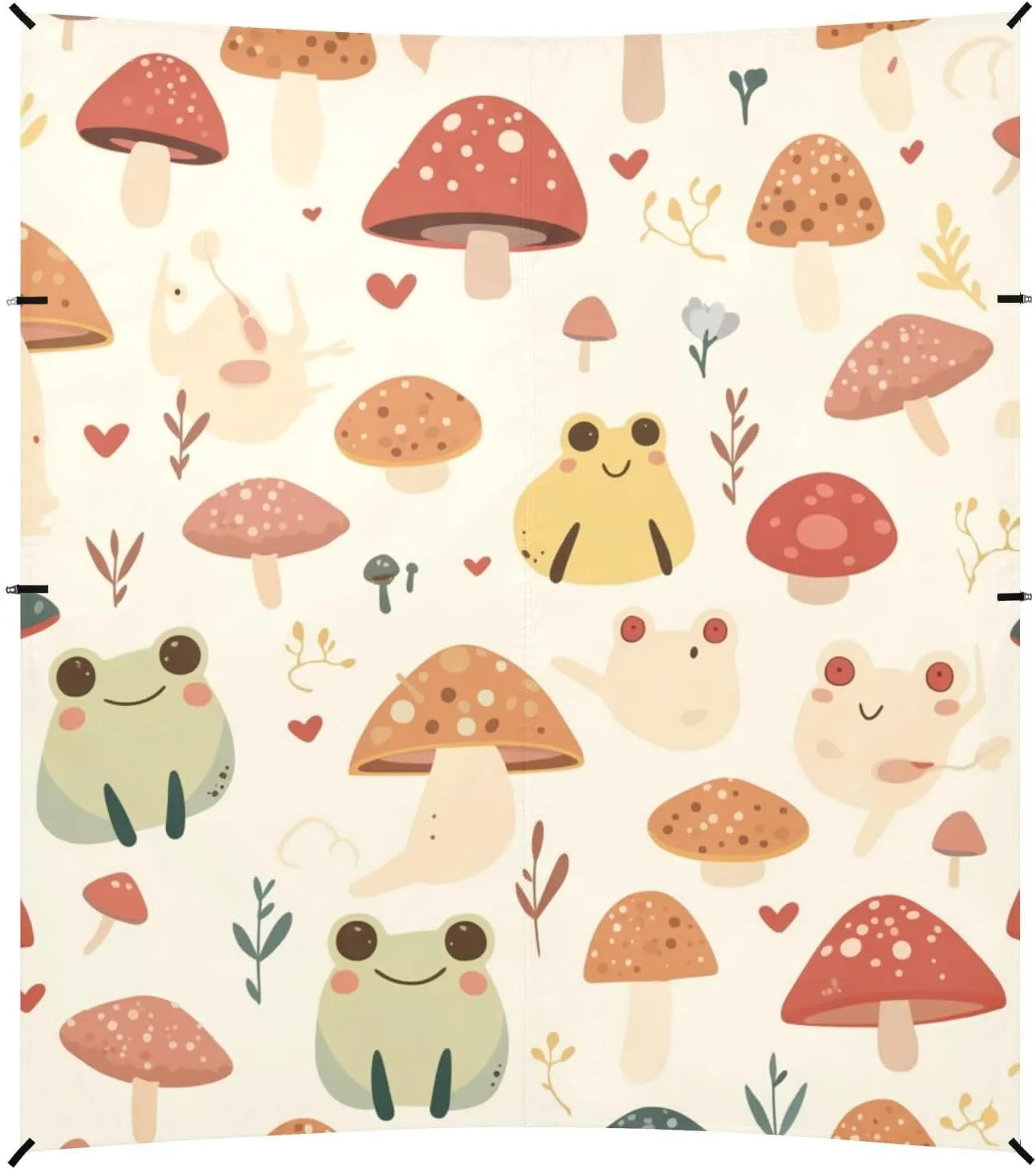 Cute Frogs and Safari Mushrooms Smoke Foldable Beach Cabana UPF50  Waterproof Large Sun Shelter with Sandbags and Shovel for Family Trips, Picnics & Camping