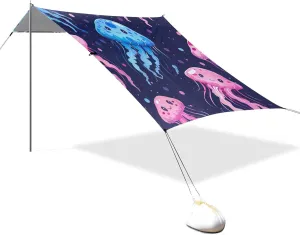 Cute Jellyfish Beach Tent Sun Shelter Set, UPF50  UV Protection 10.5 x 9.19 FT Camping Shade Canopy with Sandbags, Sand Anchors, Carrying Bag, and Others