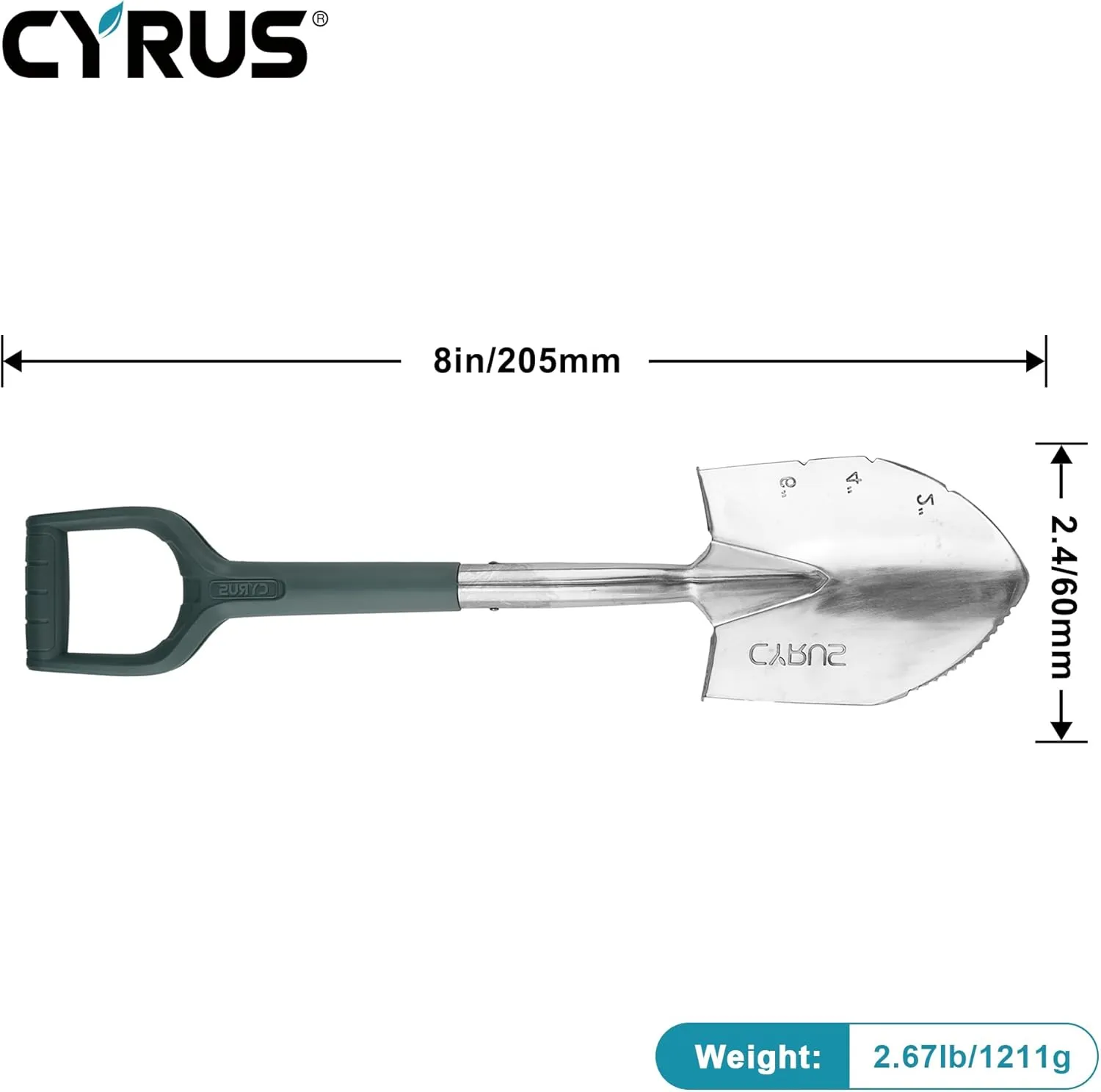 CYRUS Garden Shovel for Digging, 28 Inches in Total Length, Mini D-Shape Heavy Duty Shovel with Serrated Edges, Suitable for Garden, Lawn and Outdoor Camping