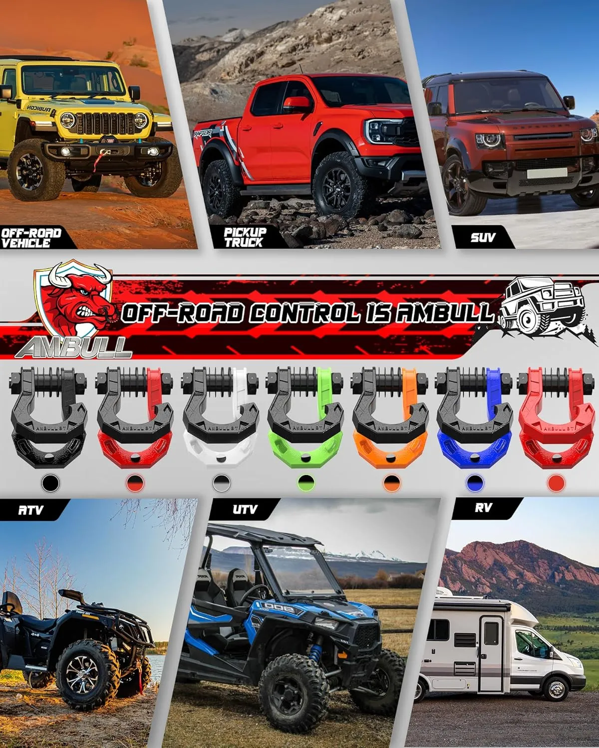 D Ring Shackles 3/4" Split Shackles, 44,000lbs Break Strength Towing Winch Shackles, Heavy Duty Shackles with 7/8" Screw Pin for Tow Strap Winch Off Road Vehicle Recovery, BlackRed