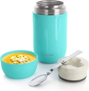 DaCool Insulated Lunch Container Hot Food Jar 24 oz Stainless Steel Vacuum Bento Lunch Box for Adult with Spoon Leak Proof Hot Food Insulated Container for Office Picnic Travel Outdoors, Cyan Blue