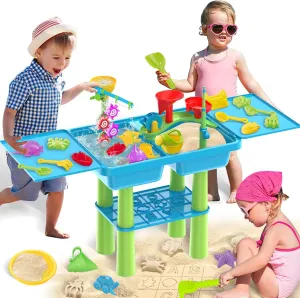 deAO Water Table for Toddlers Outdoor Play Table Summer Toys with 23PCS Beach Toy,2 Fishing Pool Toys,Activity Sandbox Sensory Toy for Kids