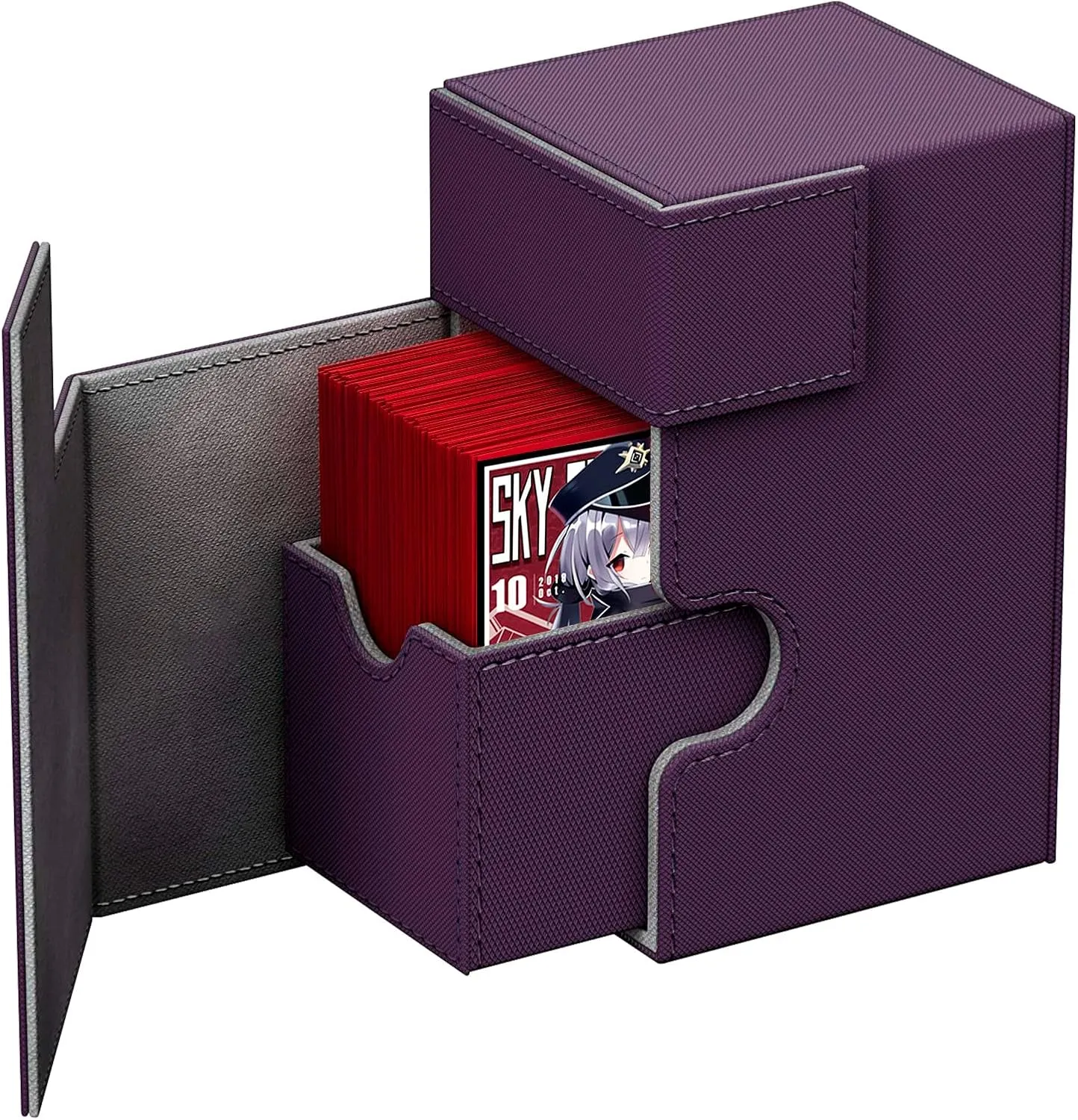 Deck Box for Trading Card Games, MTG Commander Deck Box Comtains 100 Double Sleeved Cards, Leather Card Storage Case Fits TCG CCG Cards (Purple)