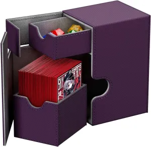 Deck Box for Trading Card Games, MTG Commander Deck Box Comtains 100 Double Sleeved Cards, Leather Card Storage Case Fits TCG CCG Cards (Purple)