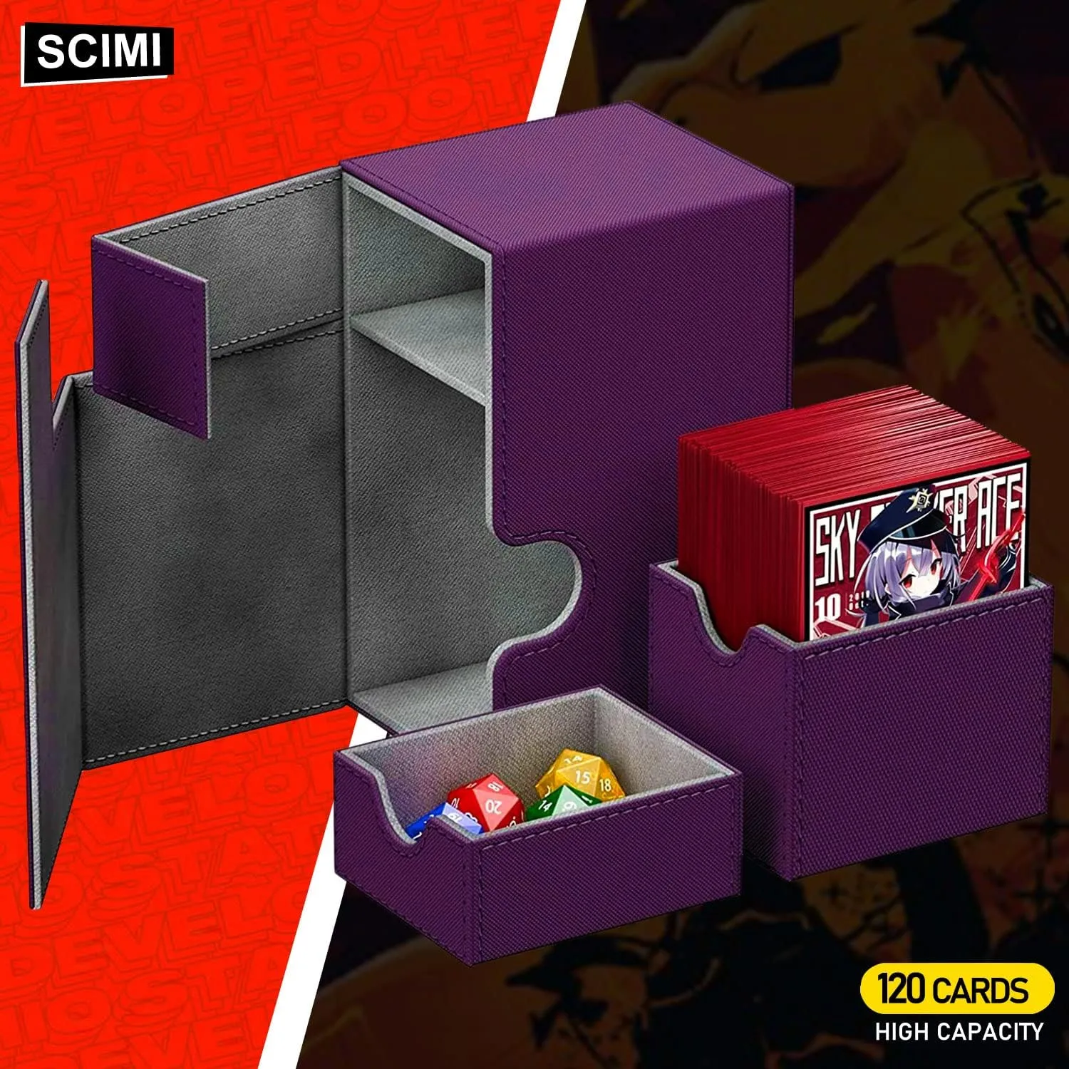 Deck Box for Trading Card Games, MTG Commander Deck Box Comtains 100 Double Sleeved Cards, Leather Card Storage Case Fits TCG CCG Cards (Purple)