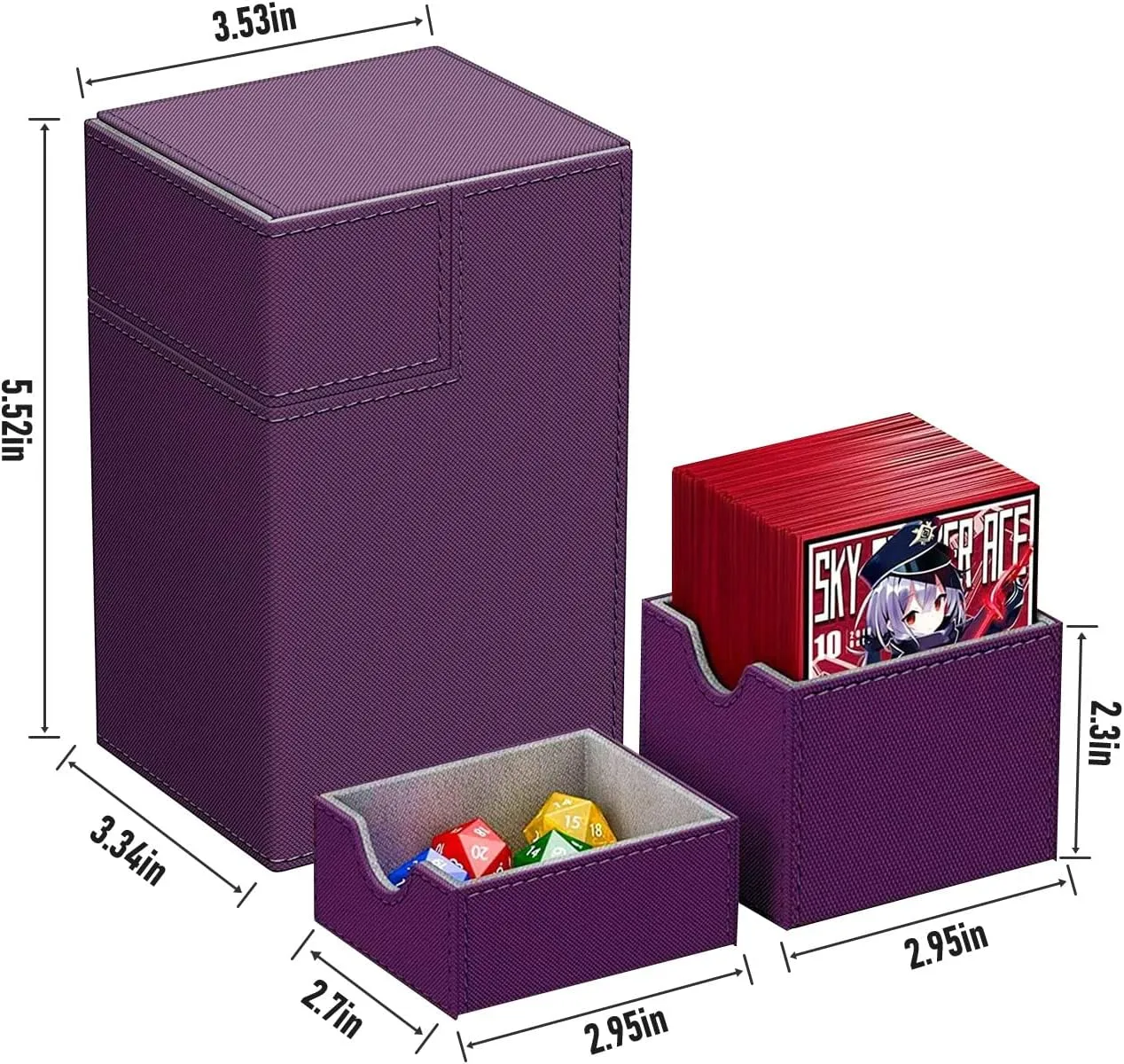 Deck Box for Trading Card Games, MTG Commander Deck Box Comtains 100 Double Sleeved Cards, Leather Card Storage Case Fits TCG CCG Cards (Purple)
