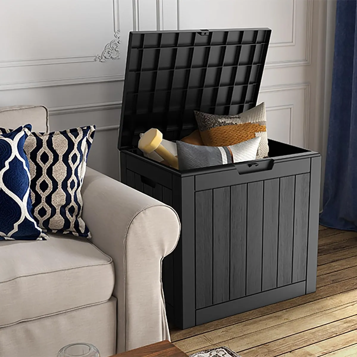 Deck Box, Waterproof Weatherproof and UV Resistant Resin Storage Bin with Lockable Lid, Ideal for, Outdoor, Patio Furniture Cushions, Pool Supplies, Garden Tools (31 Gallon, Black)