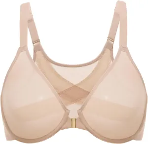 DELIMIRA Women's Cosnufy Posture Front Closure Bras Sheer Mesh Plus Size Underwire Unlined Bra